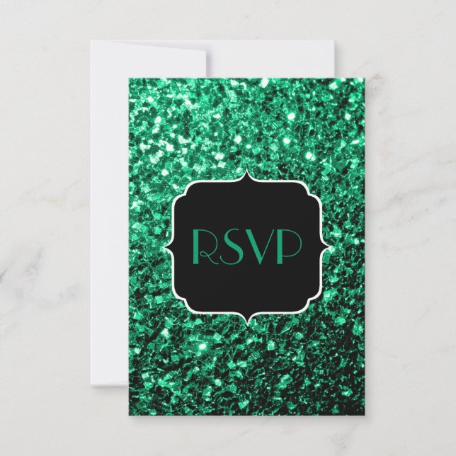 Emerald Green faux glitter sparkles Sweet 16 RSVP Card (Front)