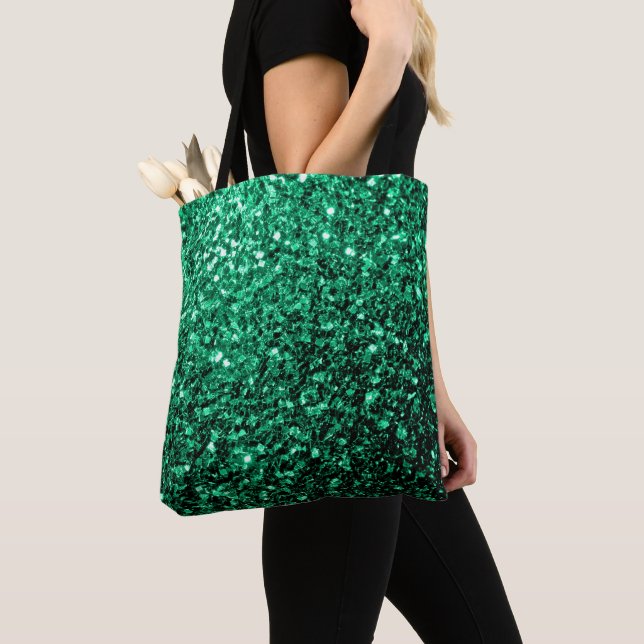 Emerald Green faux glitter sparkles Tote Bag (Close Up)