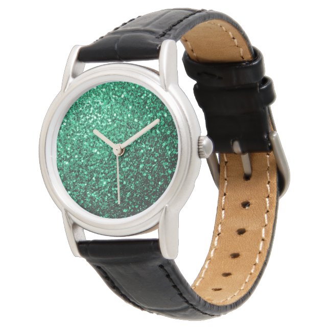 Emerald Green faux glitter sparkles Watch (Angled)