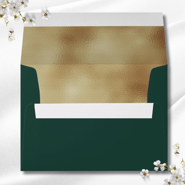 Emerald Green Faux Gold Foil Formal 5x7 Envelope (Emerald Green and Gold Envelope)