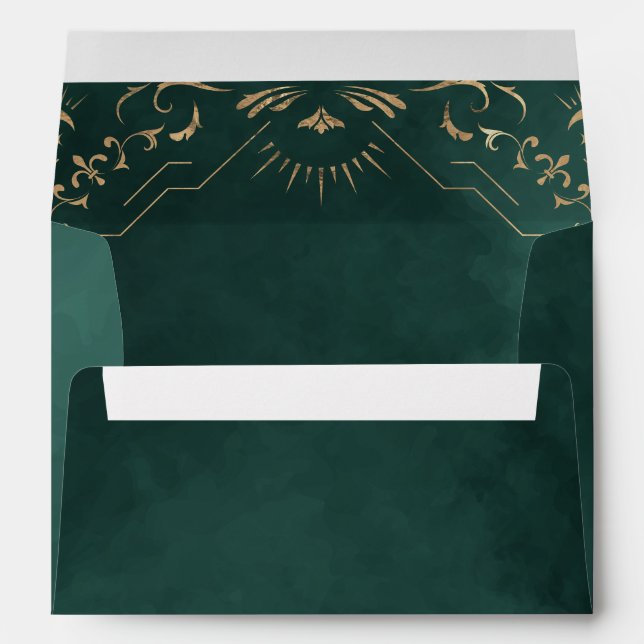Emerald Green & Faux Gold Tarot Celestial Wedding Envelope (Back (Bottom))