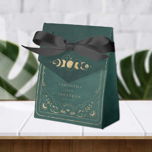Emerald Green & Faux Gold Tarot Celestial Wedding Favour Box