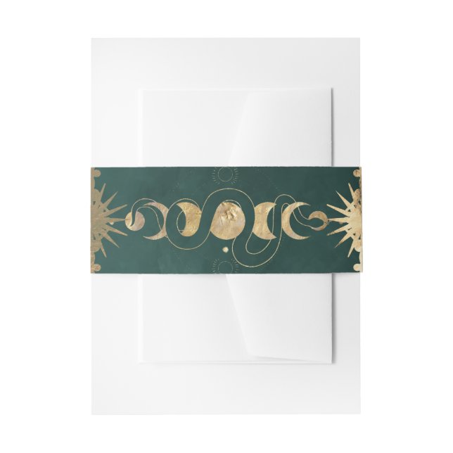 Emerald Green & Faux Gold Tarot Celestial Wedding Invitation Belly Band (Front Example)