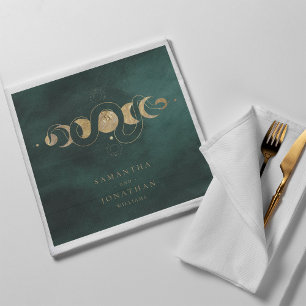 Emerald Green & Faux Gold Tarot Celestial Wedding Napkin