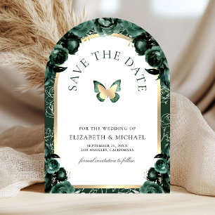 Emerald Green Floral Arch Butterfly Photo Wedding Save The Date