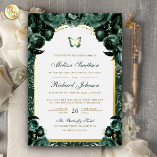 Emerald Green Floral Arch Butterfly Wedding Gold