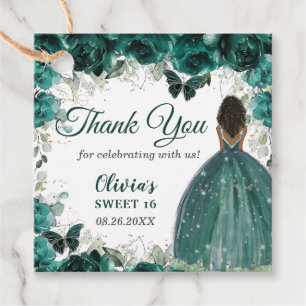 Emerald Green Floral Butterflies Brown Princess Favour Tags
