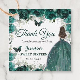 Emerald Green Floral Butterflies Princess Birthday Favour Tags