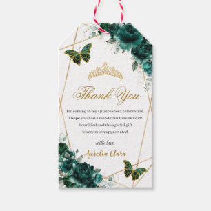 Emerald Green Floral Butterflies Quince Birthday Gift Tags