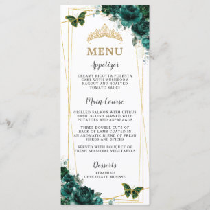 Emerald Green Floral Butterflies Quinceanera Menu