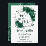 Emerald Green Floral Butterflies Sweet 16 Birthday Save The Date<br><div class="desc">Personalise this pretty emerald green floral Quinceañera / Sweet 16 birthday save the date easily and quickly. Featuring chic emerald green flowers, butterflies and silver elements. Simply click the Edit Using Design Tools button to further edit the text, wording, font style, font size, font colour, add more text, move or...</div>