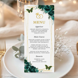 Emerald Green Floral Butterflies Wedding Slim Menu