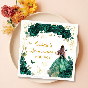 Emerald Green Floral Dress Princess Quinceanera Napkin