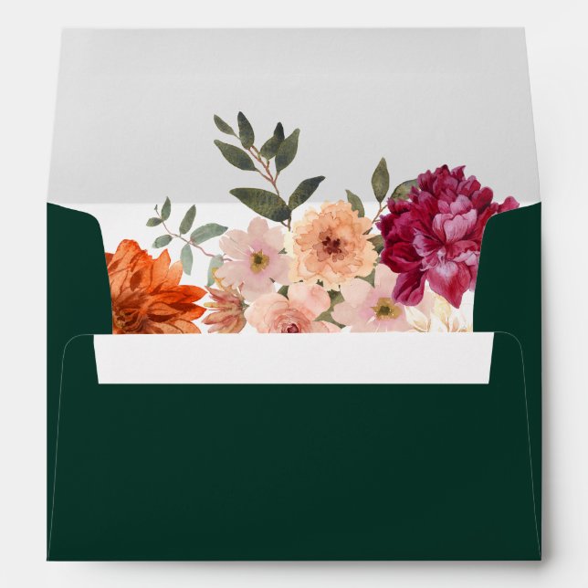 Emerald green floral fall wedding envelope (Back (Bottom))