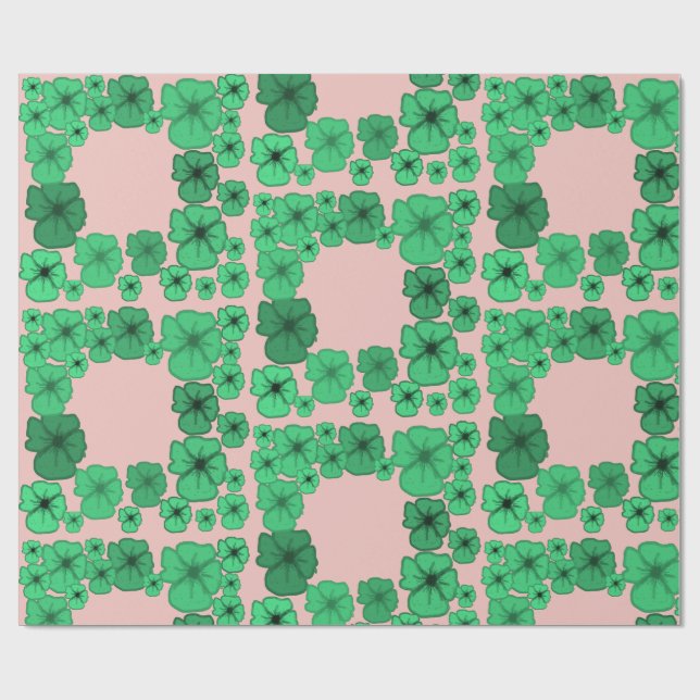Emerald Green Floral Frame Pattern Wrapping Paper (Flat)