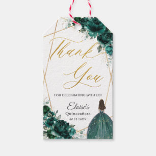 Emerald Green Floral Gold Quinceañera Thank You  Gift Tags