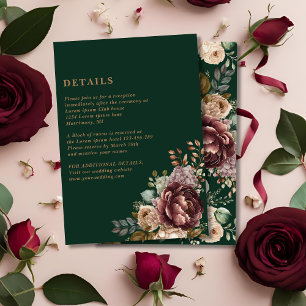 Emerald Green Floral Gold Wedding Details Enclosure Card