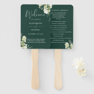 Emerald Green Floral Greenery Wedding Program Hand Fan