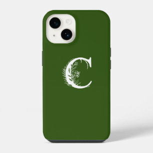 EMERALD GREEN FLORAL MONOGRAM LETTER C DESIGN  iPhone 14 CASE