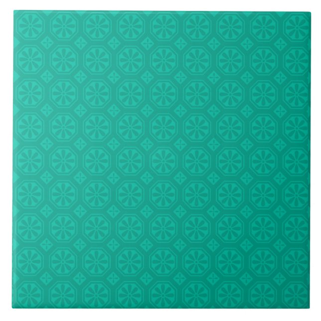 Emerald Green Floral Pattern  Ceramic Tile (Front)