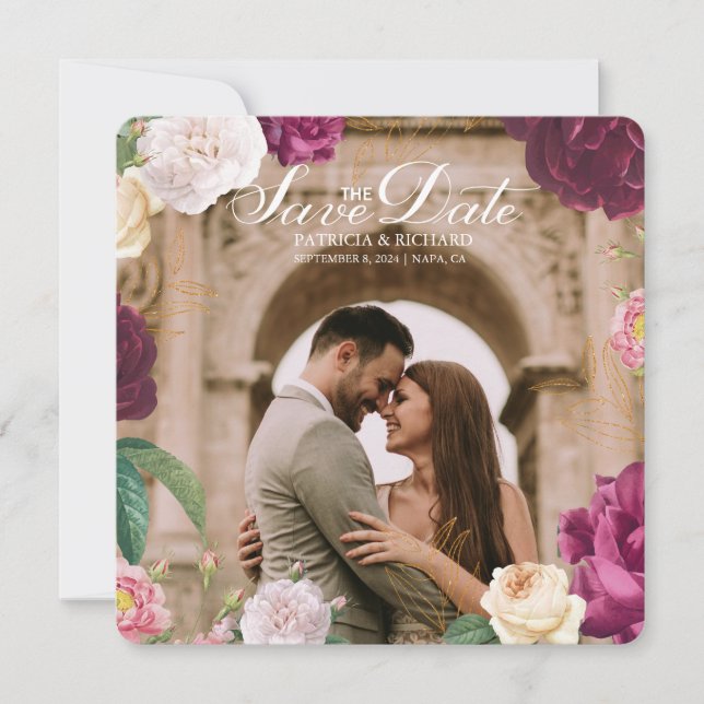 Emerald Green Floral Photo Wedding Save the date  Invitation (Front)