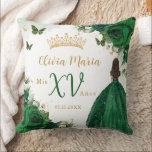 Emerald Green Floral Princess Dress Quinceañera Cushion<br><div class="desc">Personalise this elegant emerald green floral Quinceañera / Sweet 16 birthday throw pillow easily and quickly. Simply click the Edit Using Design Tools button to further edit the texts, change fonts and fonts colours. Featuring vibrant watercolor emerald green flowers, a girl dressed in a lovely emerald green ball gown and...</div>