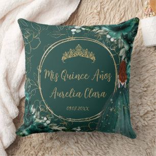 Emerald Green Floral Princess Quinceañera Keepsake Cushion