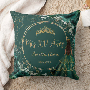 Emerald Green Floral Princess Quinceañera Keepsake Cushion
