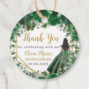 Emerald Green Floral Princess Quinceañera Sweet 16 Favour Tags