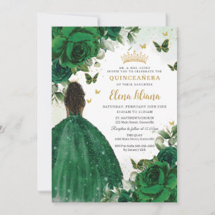Emerald Green Floral Princess Quinceañera Sweet 16 Invitation