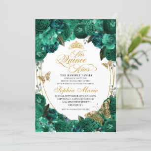 Emerald Green Floral Quinceanera Birthday Invitation