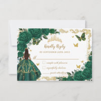 Emerald Green Floral Quinceañera Brown Princess