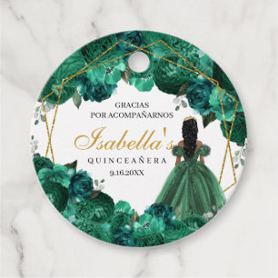 Emerald Green Floral Quinceanera Circle Favour Tag