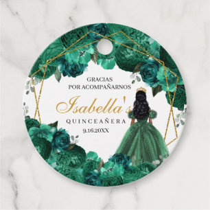 Emerald Green Floral Quinceanera Circle Favour Tag