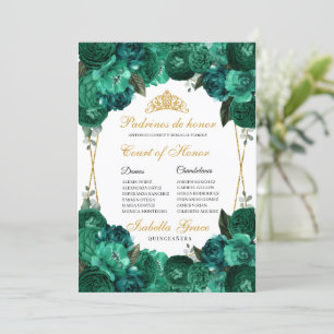 Emerald Green Floral Quinceanera Court of Honour Invitation