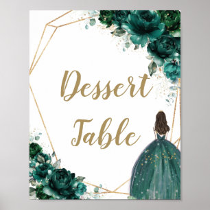 Emerald Green Floral Quinceañera Dessert Table Poster