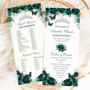 Emerald Green Floral Quinceañera Order of Events Program