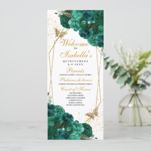 Emerald Green Floral Quinceanera Program