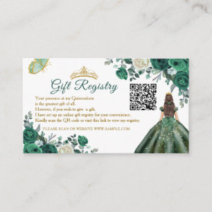 Emerald Green Floral Quinceañera QR Gift Registry Enclosure Card