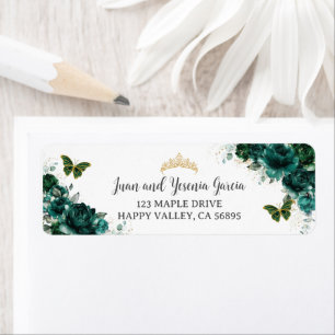 Emerald Green Floral Quinceanera Return Address Label