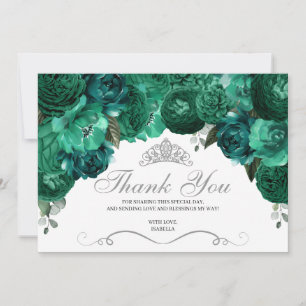 Emerald Green Floral Quinceanera Thank You  Card