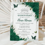 Emerald Green Floral Silver Quinceañera Sweet 16 Invitation<br><div class="desc">Personalise this elegant emerald green floral Quinceañera / Sweet 16 birthday invitation easily and quickly. Simply click the customise it further button to edit the texts, change fonts and fonts colours. Featuring emerald green roses and silver butterflies. Matching items available in store. (c) Somerset Fine Paperie by The Happy Cat...</div>