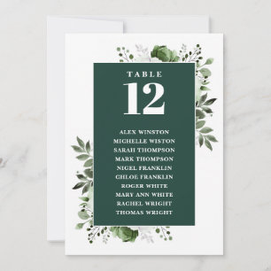 Emerald Green Floral Table Number Seating Chart