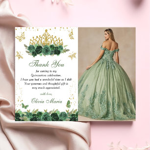 Emerald Green Floral Tiara Butterfly Quinceanera Invitation