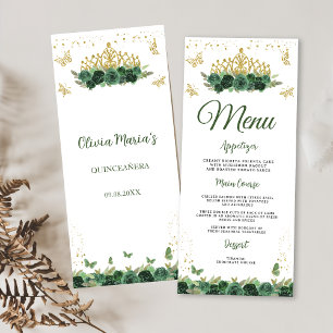 Emerald Green Floral Tiara + Butterfly Quinceanera Menu