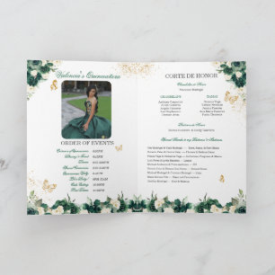 Emerald Green Floral Tiara Butterfly Quinceanera Program