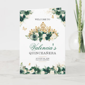 Emerald Green Floral Tiara Butterfly Quinceanera Program