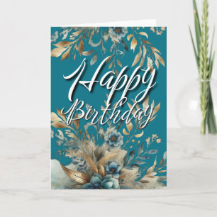 Emerald Green Floral Watercolor Boho Birthday Gree Card