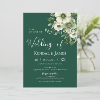 Emerald Green Floral Wedding Invitation