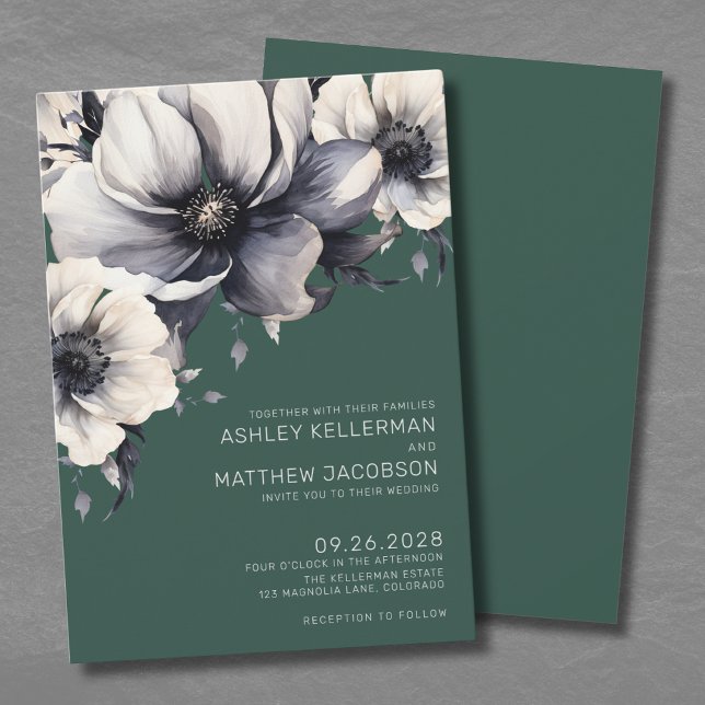 Emerald Green Floral Wedding Invitation (Elegant Emerald Green Floral Wedding Invitation)